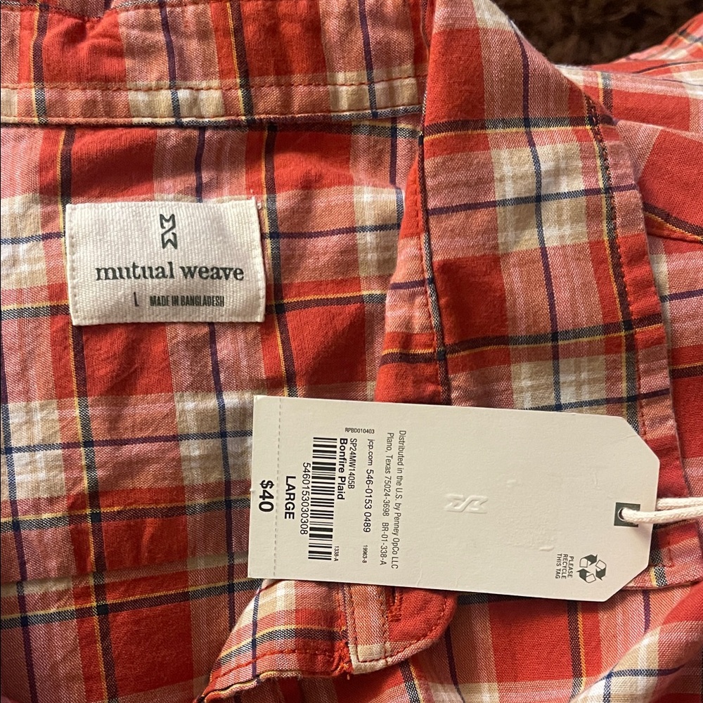 Men's Casual Orange Plaid Button-Down Shirt - Picture 2 of 4